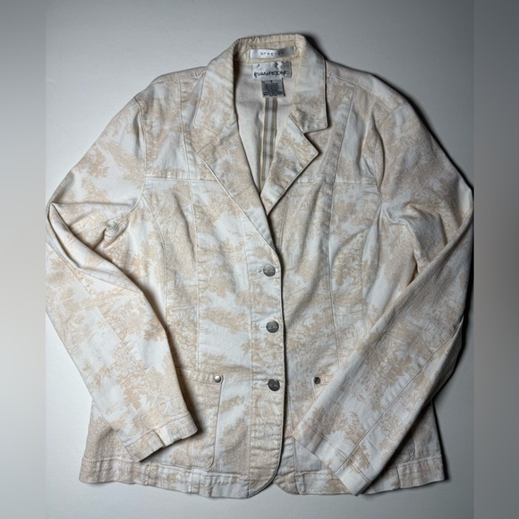 Evan Picone Jackets & Blazers - Evan Picone Toile Print Stretch Blazer Jacket Size 8 Ivory Beige Cottagecore